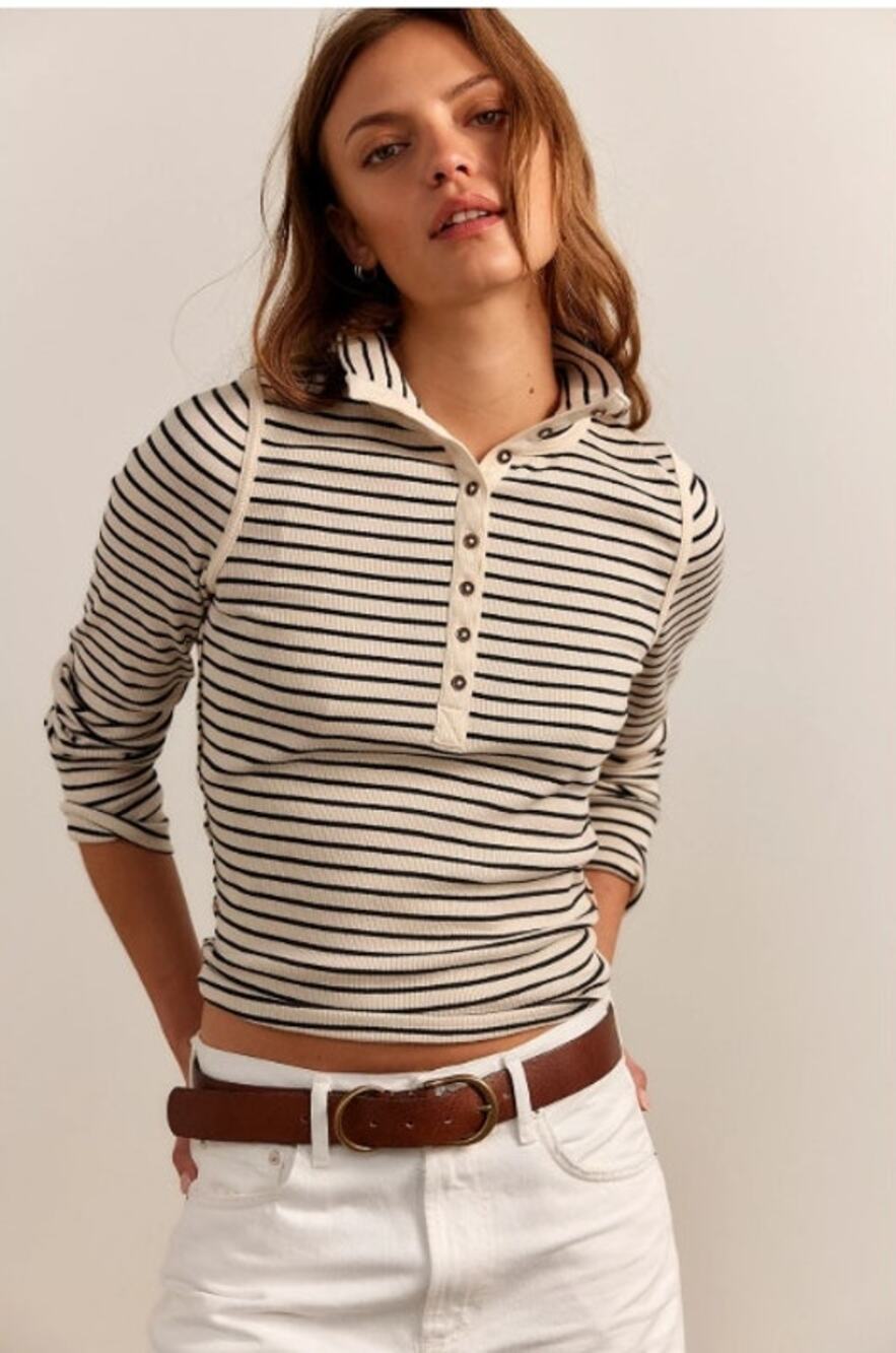 NEW! We The Free 'Lake Stripe' Rib Henley in TEA COMBO (S)